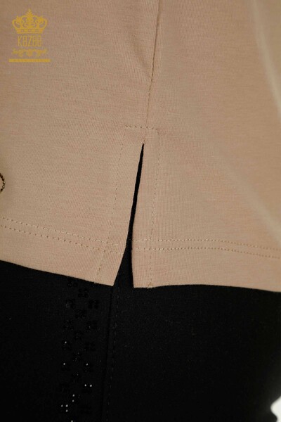 Женская блузка с коротким рукавом оптом, темно-бежевая - 79563 | КАZEE - Thumbnail