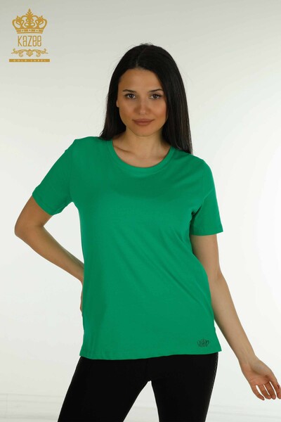 Женская блузка с коротким рукавом оптом, зеленая - 79563 | КАZEE - Thumbnail