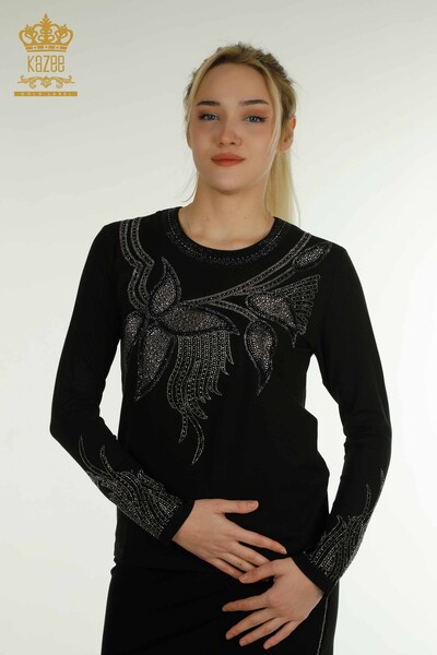 Женская блузка с круглым вырезом оптом, черная - 79380 | КАZEE