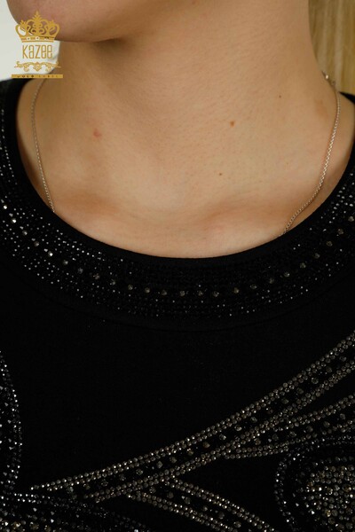 Женская блузка с круглым вырезом оптом, черная - 79380 | КАZEE - Thumbnail