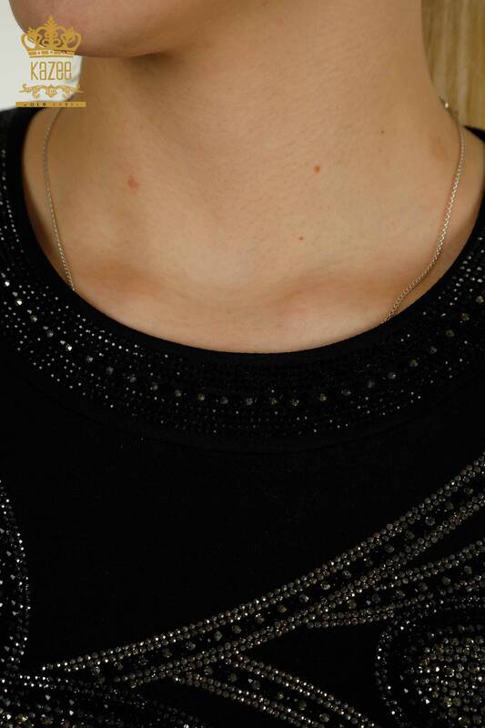 Женская блузка с круглым вырезом оптом, черная - 79380 | КАZEE