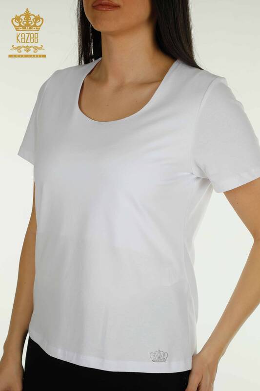 Женская блузка белого цвета с логотипом оптом - 79560 | КАZEE