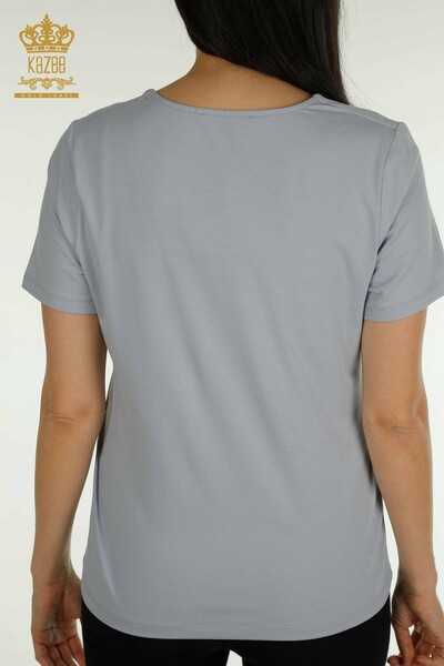 Женская блузка синего цвета с логотипом оптом - 79560 | КАZEE - 6