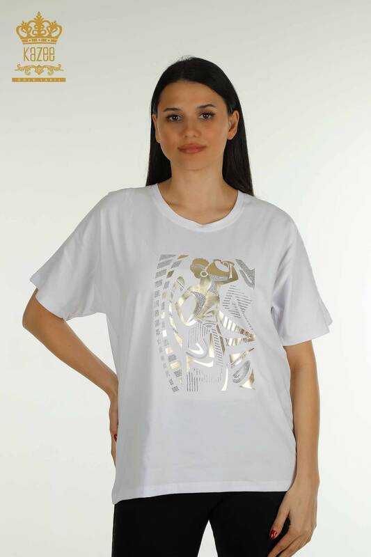 Женская блузка с узором белого цвета оптом - 79861 | КАZEE