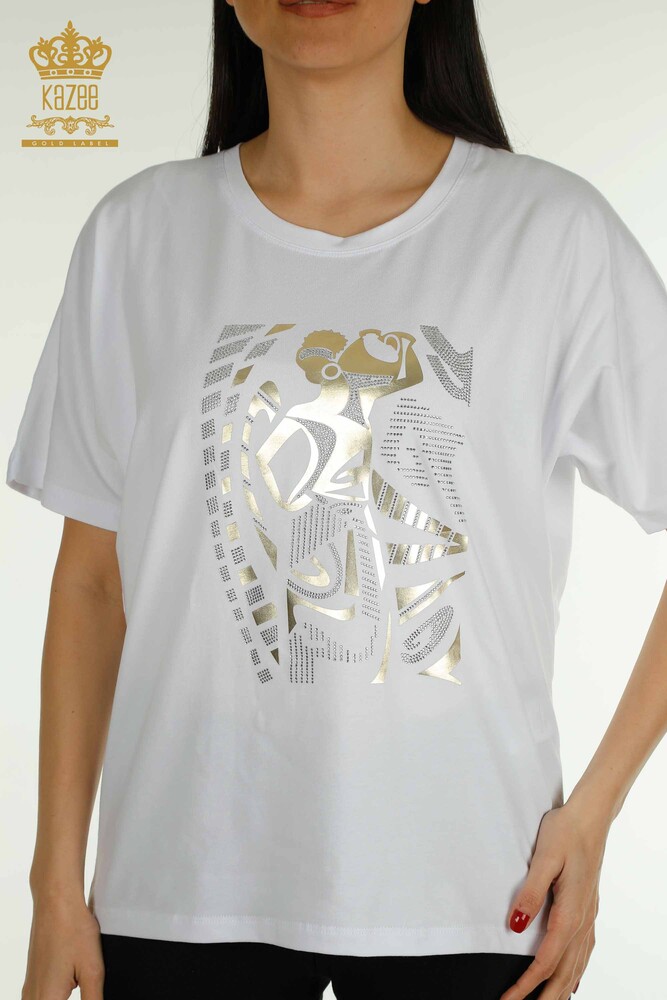 Женская блузка с узором белого цвета оптом - 79861 | КАZEE - 2
