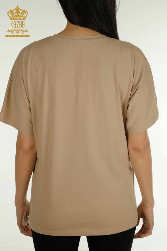 Женская блузка с узором бежевого цвета оптом - 79861 | КАZEE