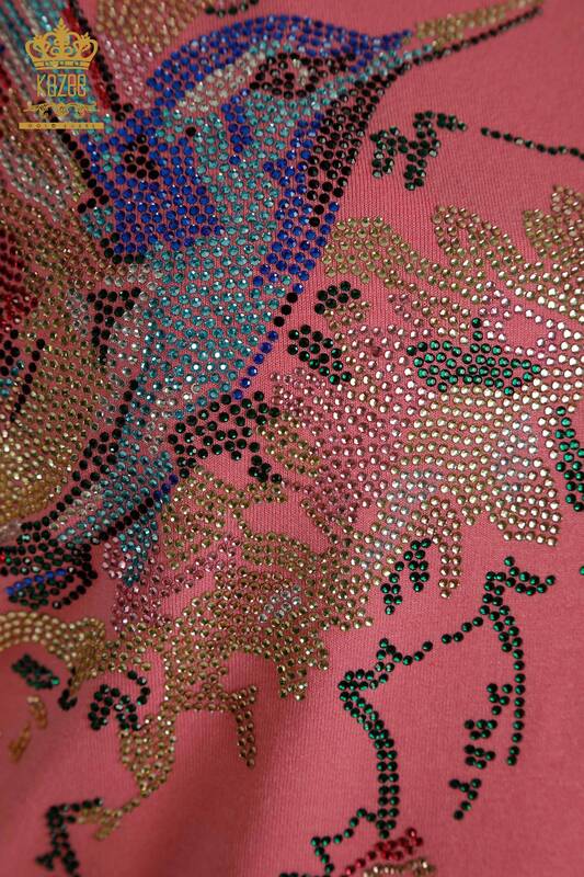 Женская блузка с узором птицы розовая оптом - 79296 | КАZEE
