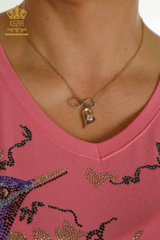 Женская блузка с узором птицы розовая оптом - 79296 | КАZEE