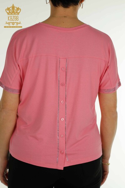 Женская блузка с узором птицы розовая оптом - 79296 | КАZEE - Thumbnail