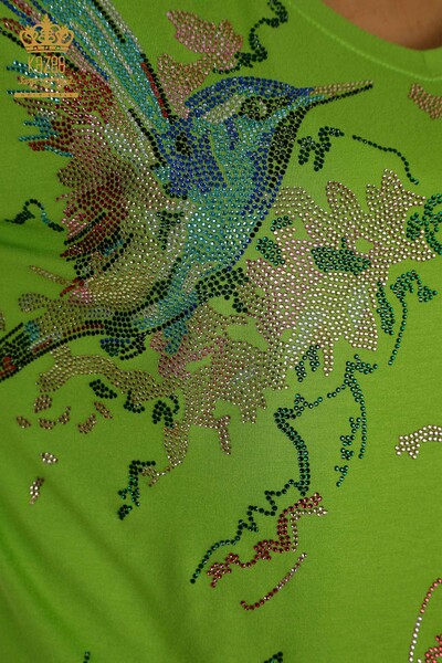 Женская блузка с рисунком птицы оптом, зеленая - 79296 | КАZEE - Thumbnail (2)