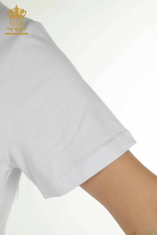 Женская блузка с V-образным вырезом оптом, белая - 79564 | КАZEE