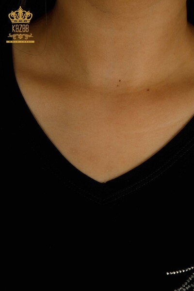 Женская блузка с V-образным вырезом оптом, черная - 79238 | КАZEE - Thumbnail