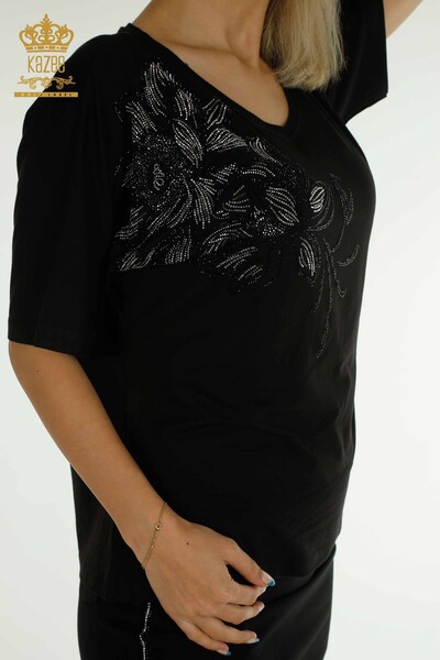 Kazee - Женская блузка с V-образным вырезом оптом, черная - 79341 | КАZEE (1)