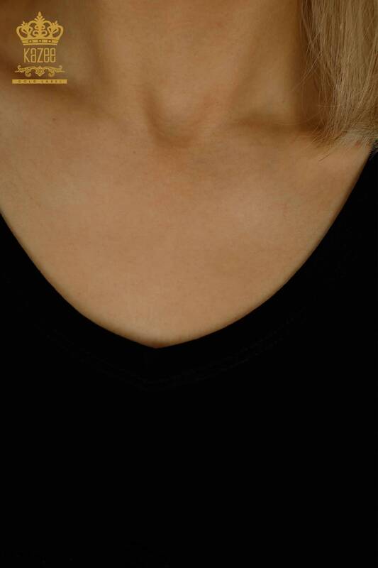 Женская блузка с V-образным вырезом оптом, черная - 79341 | КАZEE