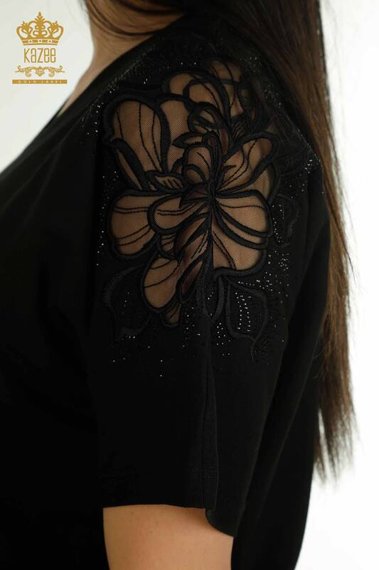 Женская блузка с V-образным вырезом оптом, черная - 79550 | КАZEE