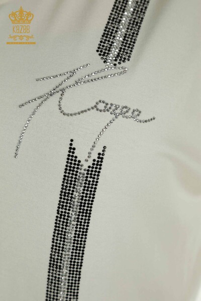 Женская блузка с V-образным вырезом экрю оптом - 79238 | КАZEE - Thumbnail