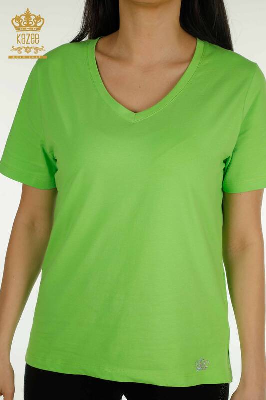 Женская блузка с V-образным вырезом оптом, фисташково-зеленая - 79564 | КАZEE