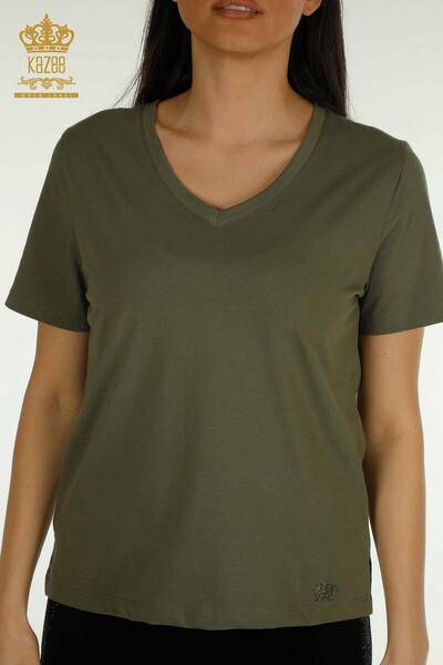 Kazee - Женская блузка с V-образным вырезом цвета хаки оптом - 79564 | КАZEE (1)