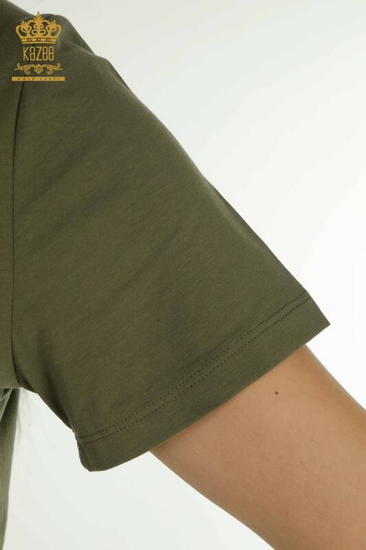 Женская блузка с V-образным вырезом цвета хаки оптом - 79564 | КАZEE