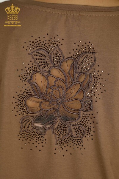 Женская блузка с V-образным вырезом коричневого цвета оптом - 79550 | КАZEE - Thumbnail