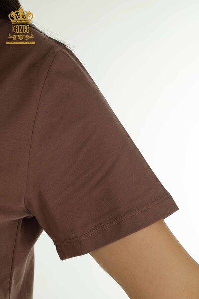 Женская блузка с V-образным вырезом коричневого цвета оптом - 79564 | КАZEE - Thumbnail