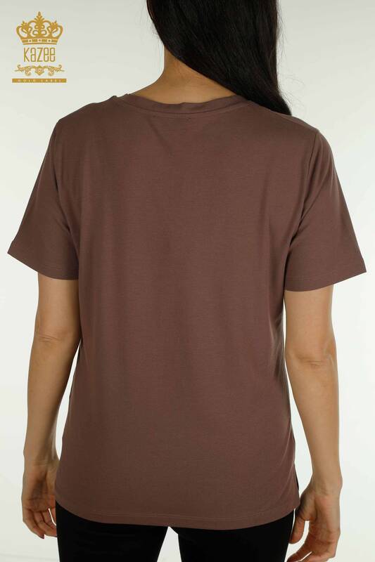 Женская блузка с V-образным вырезом коричневого цвета оптом - 79564 | КАZEE