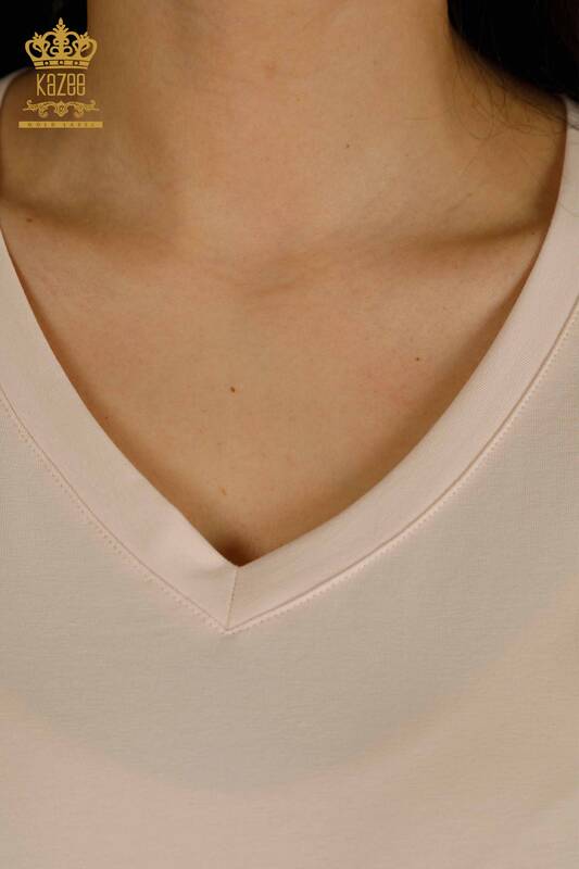 Женская блузка с V-образным вырезом оптом, легкая пудра - 79564 | КАZEE