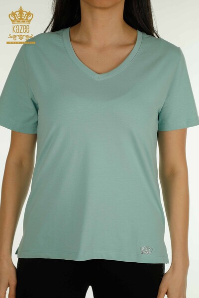 Женская блузка с V-образным вырезом оптом, мятная - 79564 | КАZEE - Thumbnail