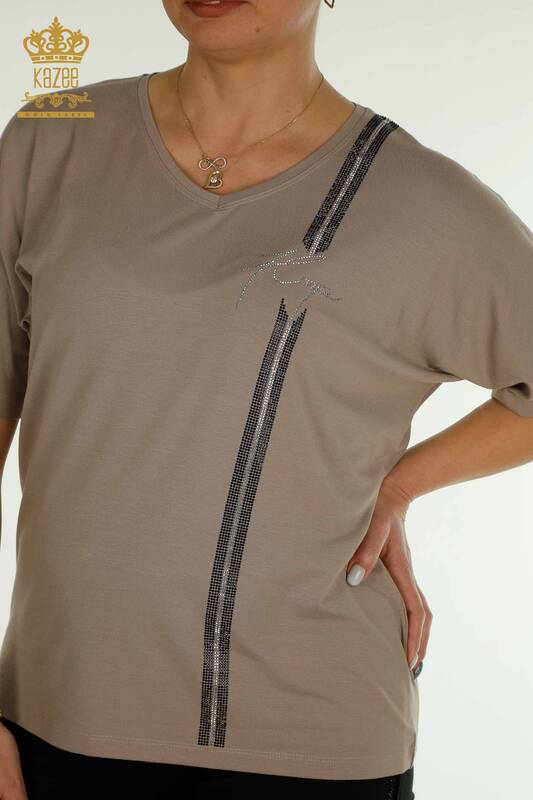 Женская блузка из норки с v-образным вырезом оптом - 79238 | КАZEE