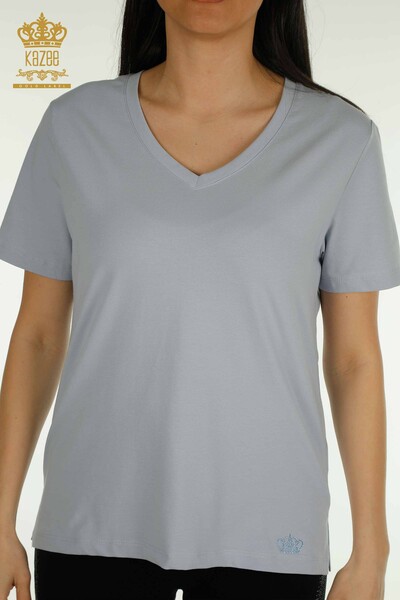 Kazee - Женская блузка с V-образным вырезом оптом, синяя - 79564 | КАZEE (1)