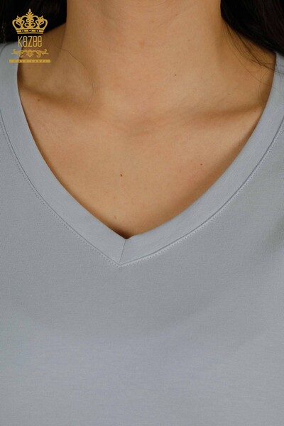 Женская блузка с V-образным вырезом оптом, синяя - 79564 | КАZEE - Thumbnail
