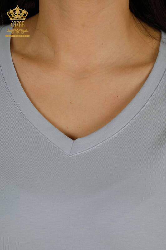 Женская блузка с V-образным вырезом оптом, синяя - 79564 | КАZEE