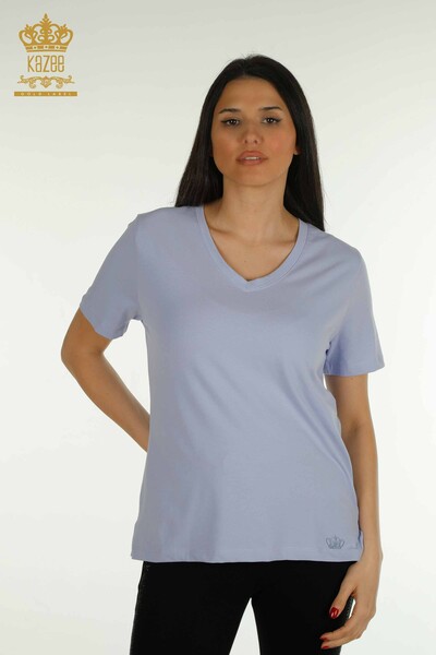 Kazee - Женская блузка с V-образным вырезом оптом, сиреневая - 79564 | КАZEE