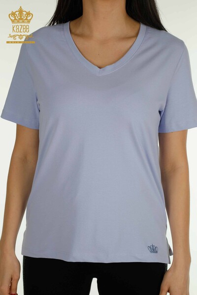 Kazee - Женская блузка с V-образным вырезом оптом, сиреневая - 79564 | КАZEE (1)