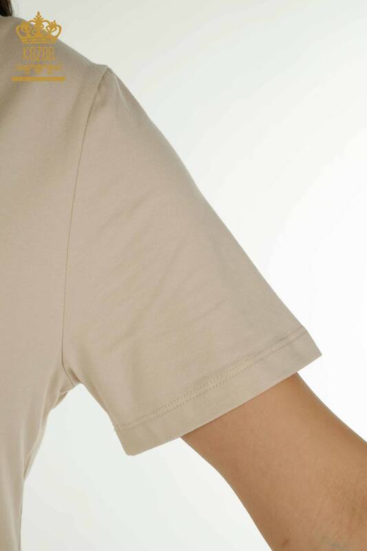 Женская блузка с V-образным вырезом оптом, светло-бежевая - 79564 | КАZEE