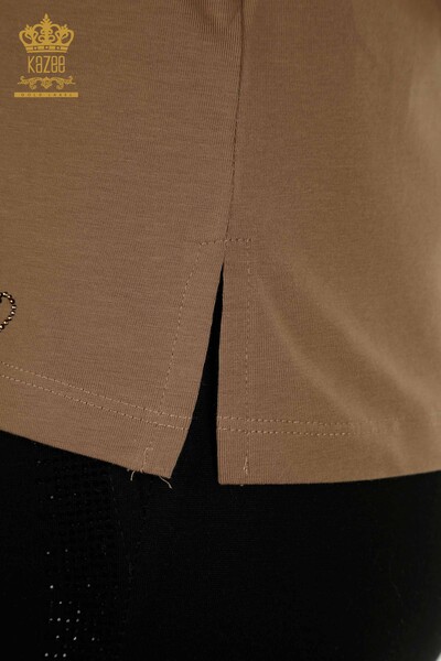 Женская блузка с v-образным вырезом светло-коричневого цвета оптом - 79564 | КАZEE - Thumbnail