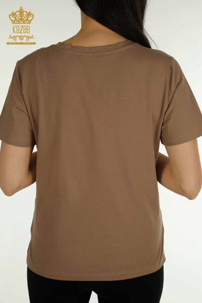 Женская блузка с v-образным вырезом светло-коричневого цвета оптом - 79564 | КАZEE - Thumbnail