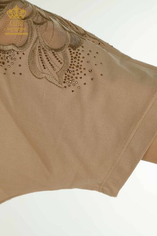 Женская блузка с V-образным вырезом оптом, темно-бежевая - 79550 | КАZEE