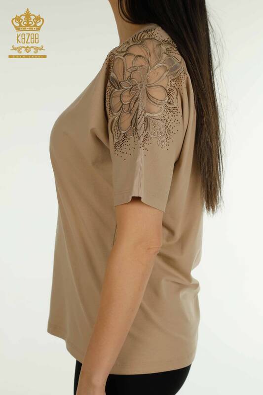 Женская блузка с V-образным вырезом оптом, темно-бежевая - 79550 | КАZEE