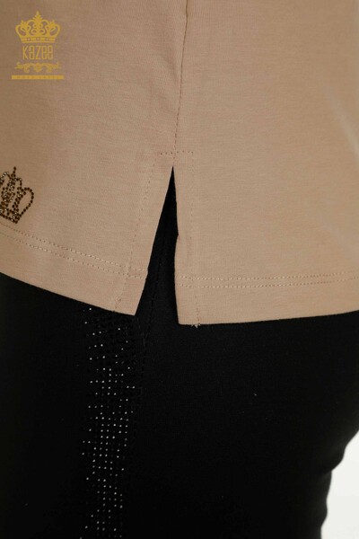 Женская блузка с V-образным вырезом темно-бежевого цвета оптом - 79564 | КАZEE - Thumbnail