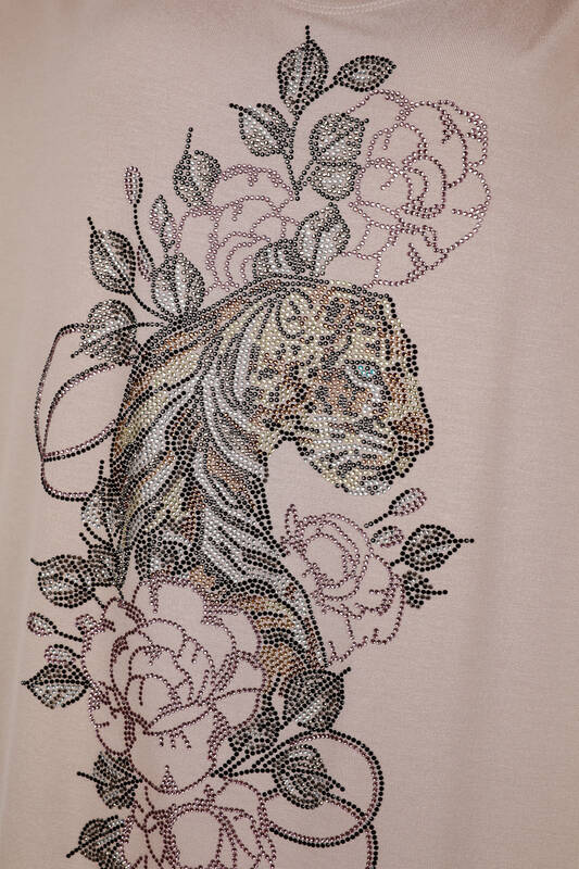 Женская блузка оптом с тигром и цветочными камнями - 78840 | КАZЕЕ