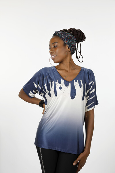 оптовая продажа женской блузки с цифровым принтом с переходом цвета с коротким рукавом - 12033 | КАZЕЕ - Thumbnail