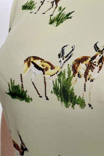 Оптовая Женская блузка Фигурки животных с цифровой печатью - 77689 | КАZЕЕ - Thumbnail