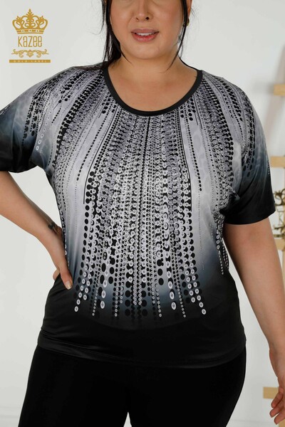 Женская блузка оптом с цифровой печатью черного цвета - 77804 | КАZЕЕ - Thumbnail