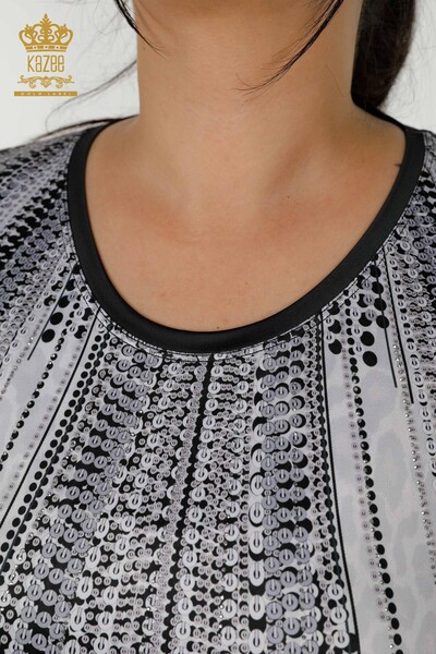 Женская блузка оптом с цифровой печатью черного цвета - 77804 | КАZЕЕ - Thumbnail
