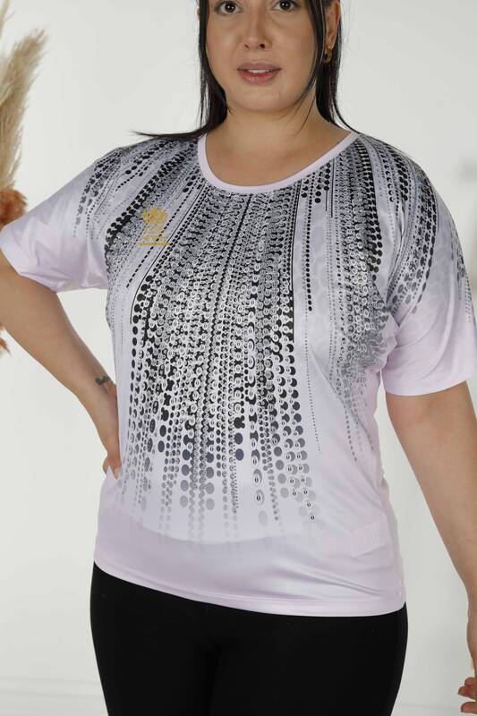 Женская блузка оптом с цифровым принтом розового цвета - 77804 | КАZЕЕ