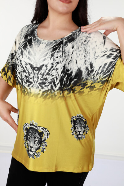 оптовая продажа женской чесаной хлопчатобумажной ткани с цифровым рисунком тигра - 12044 | КАZЕЕ - Thumbnail