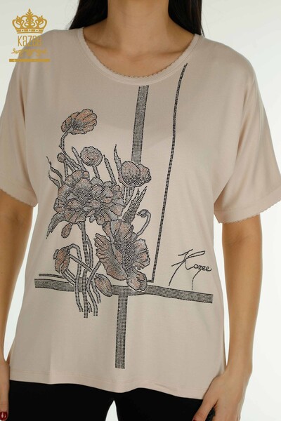 Kazee - Женская блузка с цветочным узором оптом, бежевая - 79306 | КАZEE (1)