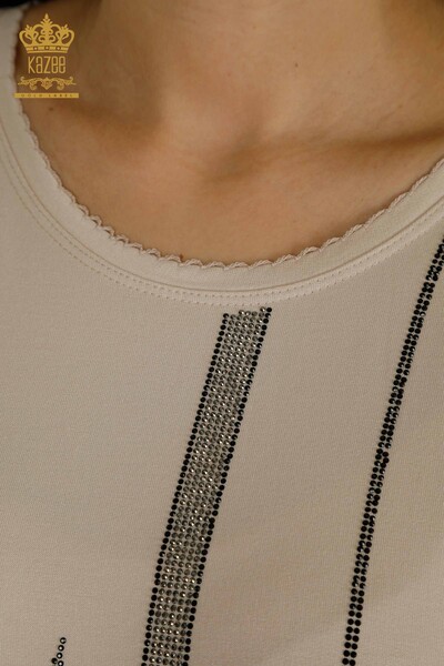 Женская блузка с цветочным узором оптом, бежевая - 79306 | КАZEE - Thumbnail