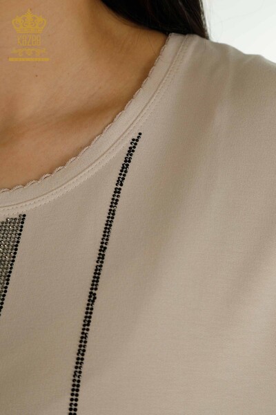 Женская блузка с цветочным узором оптом, бежевая - 79306 | КАZEE - Thumbnail